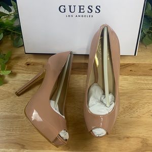 Guess Pink Leather Honora Peep-Toe Platform Pumps